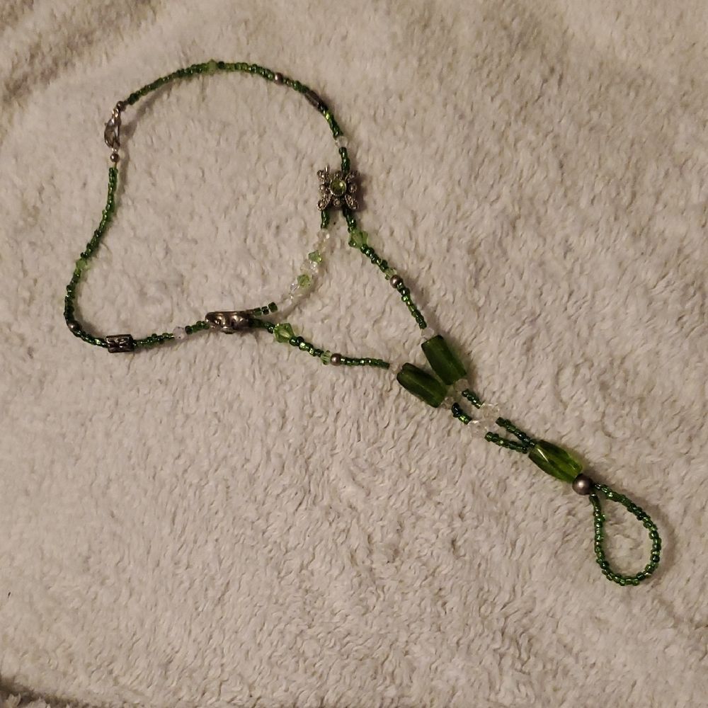 Handmade Green Beaded Barefoot Sandal Foot Jewelry Flower Clasp Closure Single